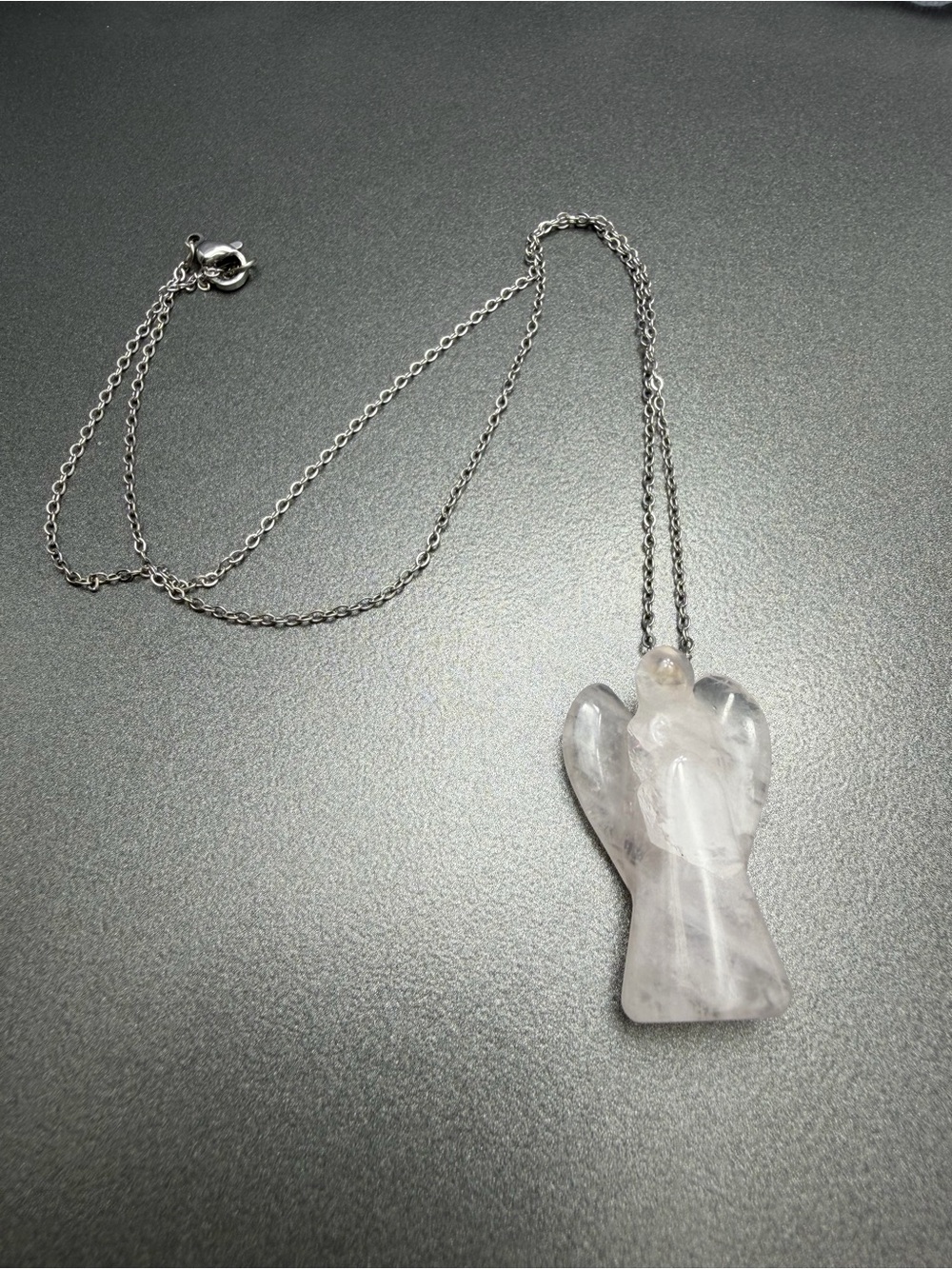 Rose Quartz Angel Pendant Necklace #36un